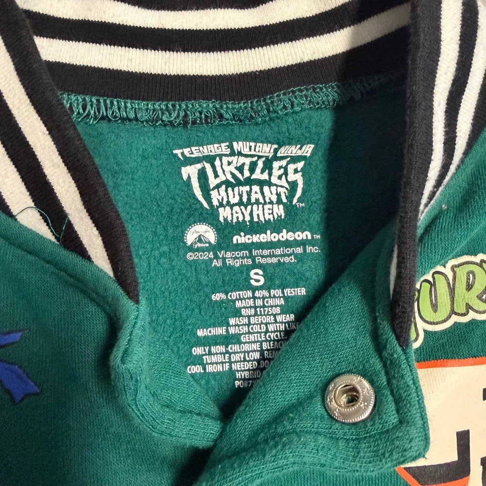 Nickelodeon TMNT Mutant Mayhem Kids Green Varsity Jacket Snap Front Small